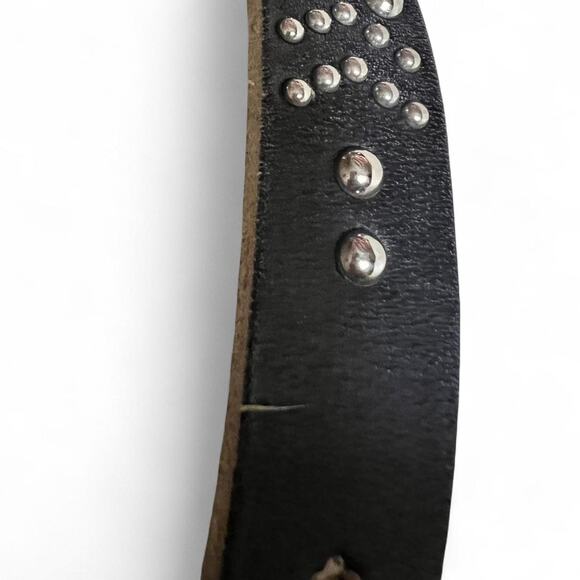Diesel Vintage Studded Leather Belt Black Silver Logo Buckle Size 34 Made Italy - Picture 8 of 8